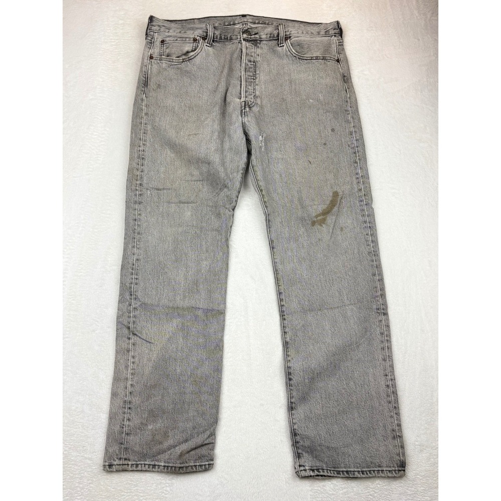 Levis 501 Mens 36x30 Original Fit Fuzzy Gray Tradesman Distressed Loose Denim